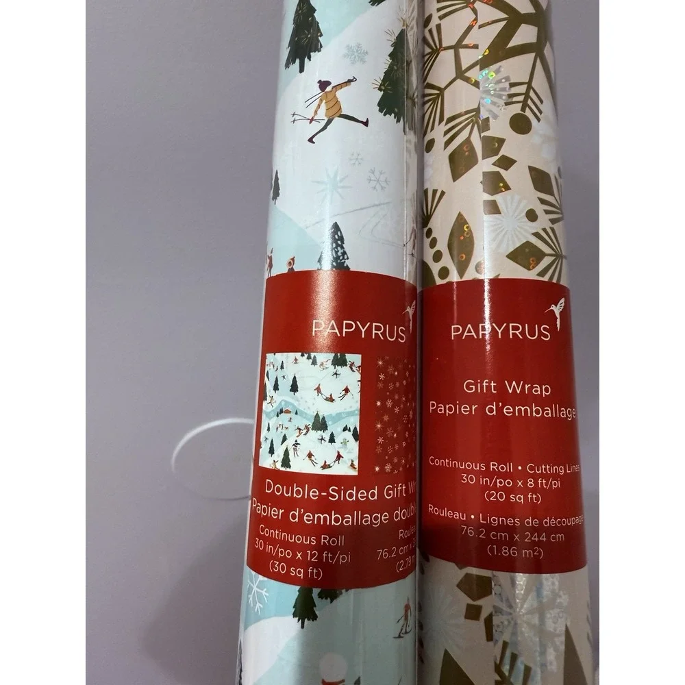 2 Papyrus Gift Wrapping‎ Paper Snowflakes Winter Skiing Christmas
